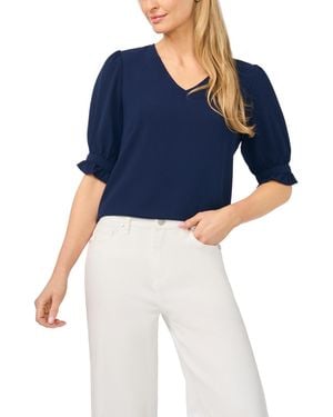Cece Elbow-sleeve V-neck Blouse - Blue