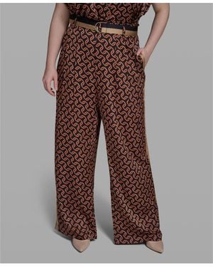 KARL LAGERFELD Mid-rise Printed D-ring Belted Wide-leg Pant - Brown