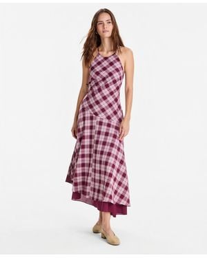 And Now This Cotton Plaid Cami-strap Asymmetric Dress - Red