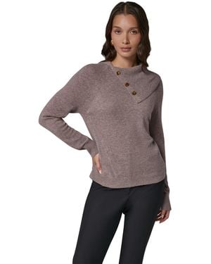 Donna Karan Split Collar With Buttons Cashmere Pullover Sweater - Purple
