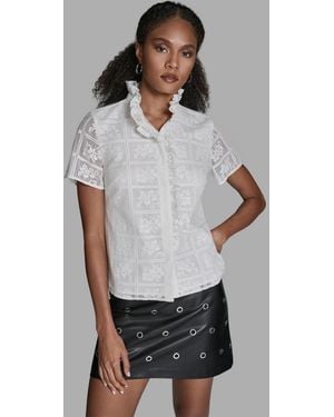 BCBGMAXAZRIA Short-sleeve Ruffle Front Top - Gray