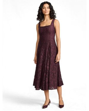Lands' End Lace Pleated Square Neck Midi Dress - Purple