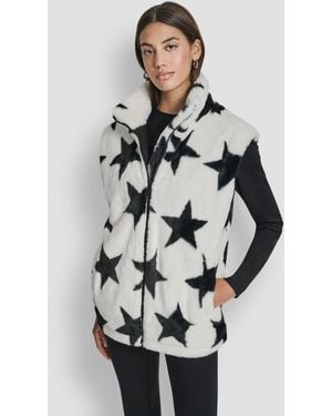 DKNY Star Print Faux Fur Vest - Gray