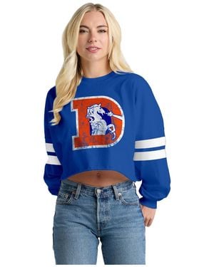 Spirit Jersey Navy Denver Broncos Oversized Cropped Stripe Long Sleeve T-shirt - Blue