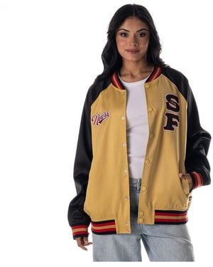 The Wild Collective San Francisco 49ers Oversized Satin Raglan Full-snap Bomber Jacket - Metallic