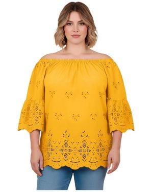 Avenue Plus Size Convertible Eyelet Tunic - Yellow