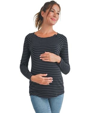 Hello Miss Maternity Long Sleeve Striped Nursing Top - Gray