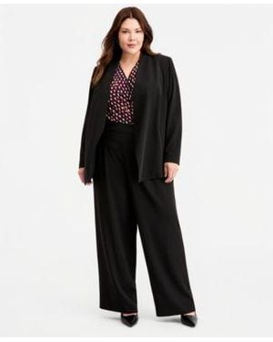Anne Klein Plus Size Open Front Jacket High Rise Wide Leg Pants - Black