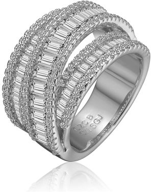 Genevive Jewelry Sterling Cubic Zirconia Crossover Channel Ring - Gray