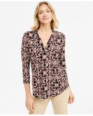 Macy's Petite Paisley-print Scarf 3/4-sleeve V-neck T-shirt - Black