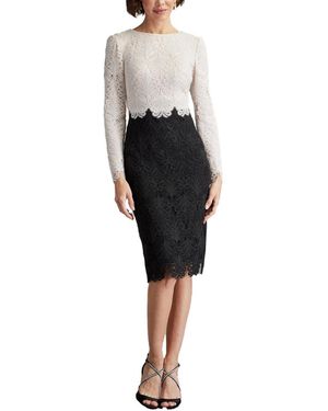 Tadashi Shoji Alford Reverse V-neck Embroidered Tulle Dress - Black