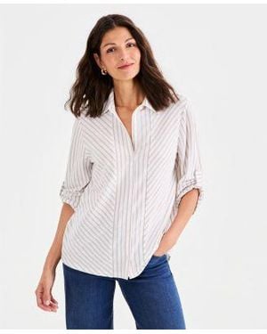 Style & Co. Style Co Striped Knit Button Front Shirt Macys Exclusive - White