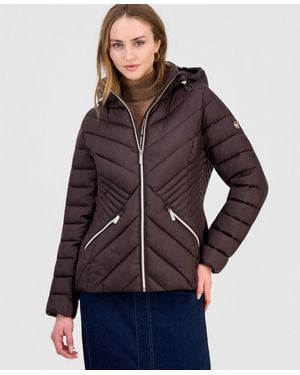 Michael Kors Hooded Packable Puffer Coat - Brown