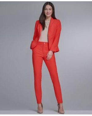 Tommy Hilfiger 1 Button Calvary Twill Blazer Mid Rise Fit Solution Skinny Pants Crew Neck Floral Sweater - Red