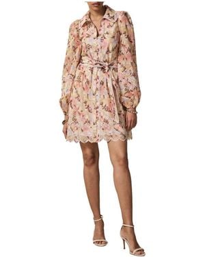 Mint Velvet Floral Print Scallop Hem Mini Dress - Pink