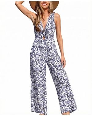 CUPSHE Malibu Brunch Tropical Jumpsuit - Blue