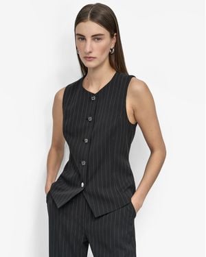 DKNY Striped Crewneck Button-front Vest - Black