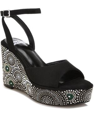 Rag & Co Rag And Co Mandala Geometric Pattern Embellised Wedge Heels - Black