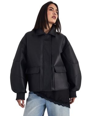 Nasty Gal Longline Faux Leather Bomber Jacket - Black