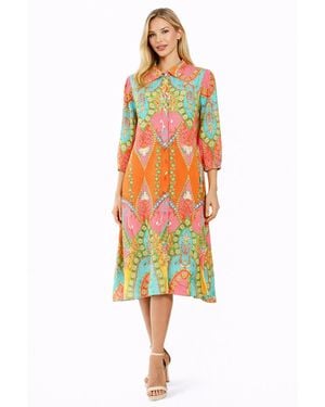 La Moda Clothing Club Moda Blue Floral Button-front Shirt Dress - Red