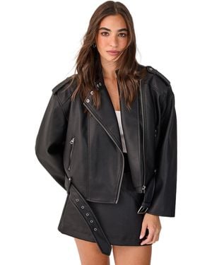 Nasty Gal Belted Faux Leather Biker Jacket - Black