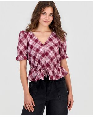And Now This Petite Plaid-peplum Blouse - Red