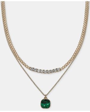 DKNY Crystal Two Row Pendant Necklace - White