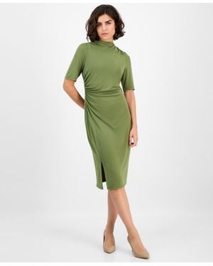 Anne Klein Cowl-neck Side-ruched Dress - Green