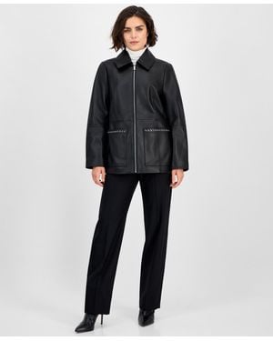 Anne Klein Zip-front Leather Jacket - Black