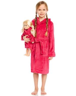 Leveret Little Girls 6-14 Matching Doll Fleece Hooded Robe - Red