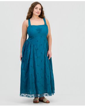 And Now This Plus Cotton Square-neck Maxi Dress - Blue