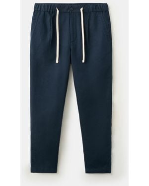 Mango Slim-fit Cropped Cotton-linen Pants - Blue