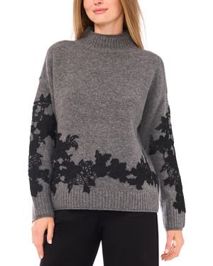 Vince Camuto Floral Embellished Mock Neck Sweater - Gray