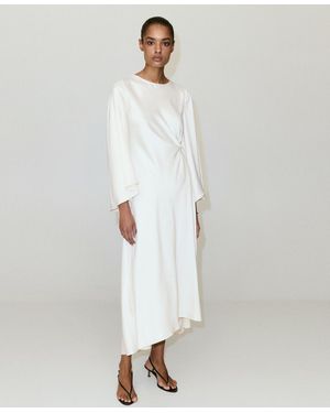 Mango Ruched Satin Dress - White