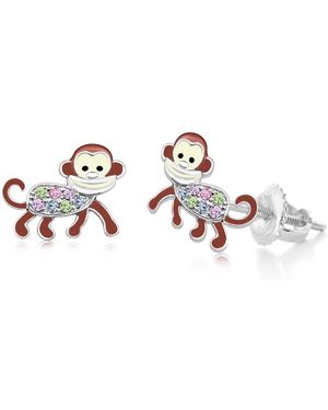 Chanteur Kids Monkey Hypoallergenic Earrings For Girls - White