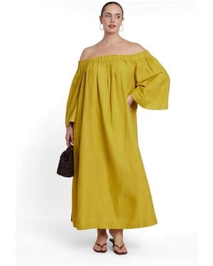 Eloquii Plus Size Easy Off-the-shoulder Linen-blend Maxi Dress - Yellow