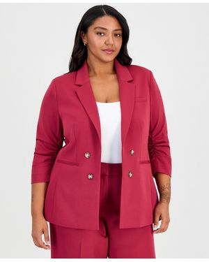 Tahari Plus Size Faux Double-breasted Blazer - Red