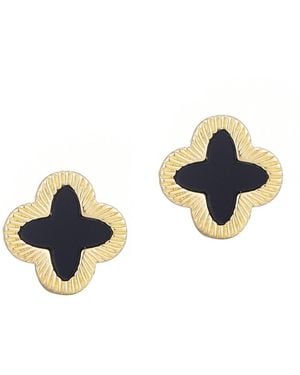 Adornia Gold Fluted Edge Clover Stud Earrings - Blue