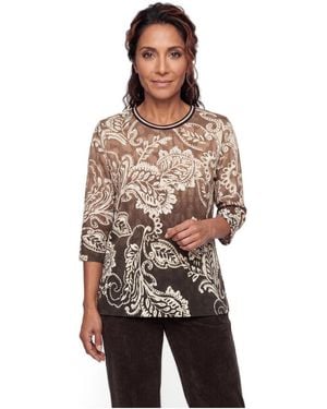 Olsen Cotton Crewneck 3/4-sleeve T-shirt - Multicolor
