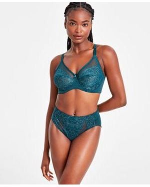 Wacoal Retro Chic Full Figure Underwire Bra High Cut Brief Underwear - Blue