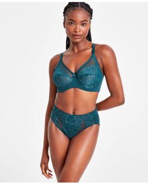 Wacoal Retro Chic Full Figure Underwire Bra High Cut Brief Underwear - Blue