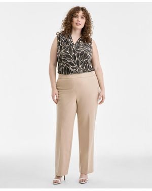 Anne Klein Plus Size Mid-rise Pull-on Straight Pants - Natural