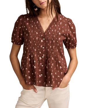 Lucky Brand Cotton Short-sleeve Pintuck Top - Brown