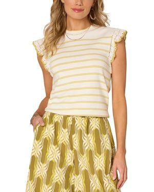 Democracy Striped Crochet Flutter-sleeve Sweater - Yellow