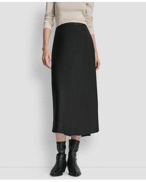 DKNY Logo Elastic Waistband Slip Skirt - Black