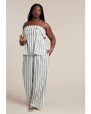 Eloquii Drawstring Wide Leg Linen Pant - Multicolor