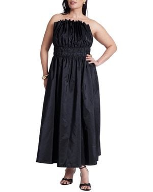 Eloquii Plus Size Pleated Ruffle Neckline Midi Dress - Blue