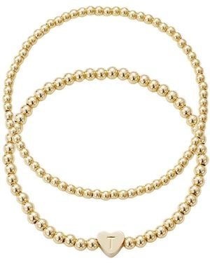 Adornia Gold Ball Bead Initial Bracelet Set - Metallic