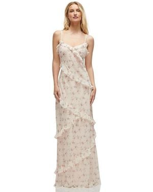 The Dessy Group Asymmetrical Ruffle Chiffon Bias Slip Maxi Dress - Natural