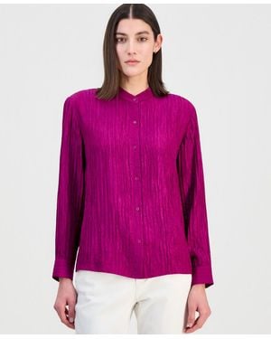 Eileen Fisher Silk Mandarin Collar Button Blouse - Pink